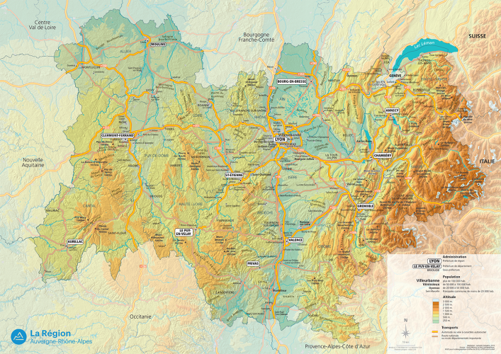 Carte de la région Auvergne-Rhône-Alpes A3